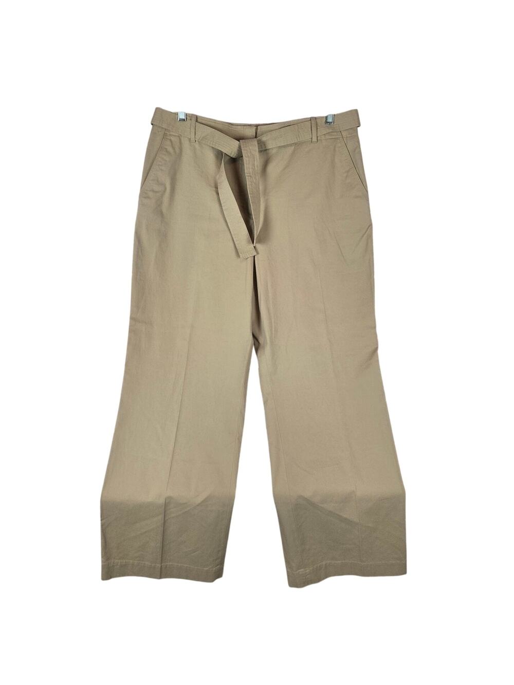Talbots Tan Belted Cotton Stretch Pants 16 Minimalist Casual Office Neutral NWT